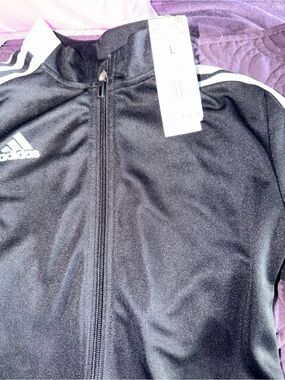 adidas Black Track Jacket with White Stripes and Logo